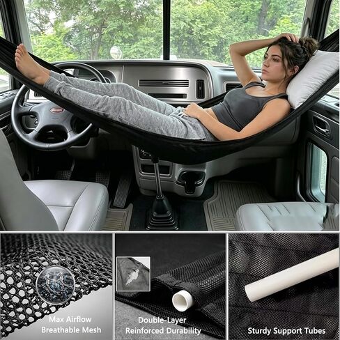 Truck Hammock for Cab Front Seat, Heavy Duty 330lbs Support, Portable Truck Bed Hammock with Storage Bag for Semi Truck Lorry Long Haul Driver Rest (Black) in Saudi Arabia