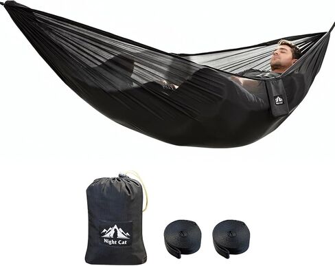 Night Cat Ultralight Pocket Hammock: Durable Tree Hammock Tear-Resistant HMPE Ripstop High Strength Fabric Only 0.66lb Max Load 330lbs Portable for Solo Hiking Backpacking in Saudi Arabia