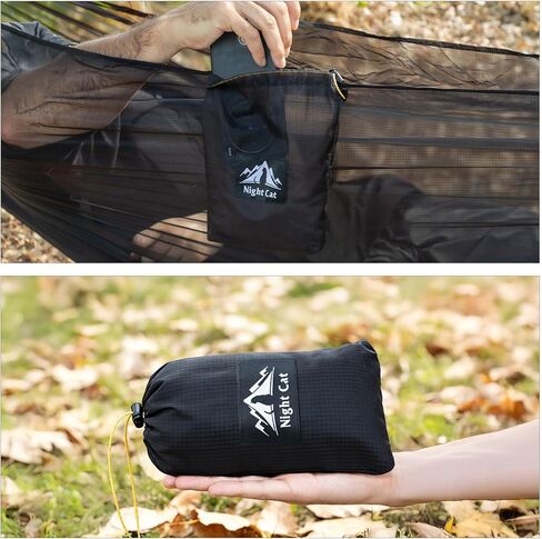 Night Cat Ultralight Pocket Hammock: Durable Tree Hammock Tear-Resistant HMPE Ripstop High Strength Fabric Only 0.66lb Max Load 330lbs Portable for Solo Hiking Backpacking in Saudi Arabia