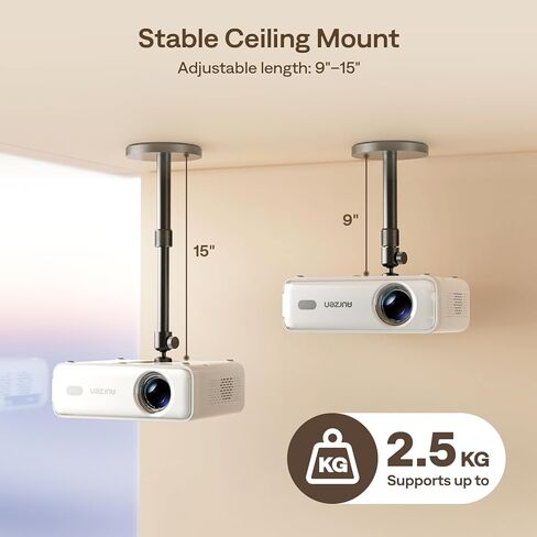 Aurzen BOOM mini Smart Projector Bundle with Ceiling Projector Mount Bracket, 20W Dolby Audio, Real-Time Focus, 4K Supported Smart Portable Home Theater Projector, Off-white in Saudi Arabia