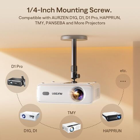 Aurzen BOOM mini Smart Projector Bundle with Ceiling Projector Mount Bracket, 20W Dolby Audio, Real-Time Focus, 4K Supported Smart Portable Home Theater Projector, Off-white in Saudi Arabia