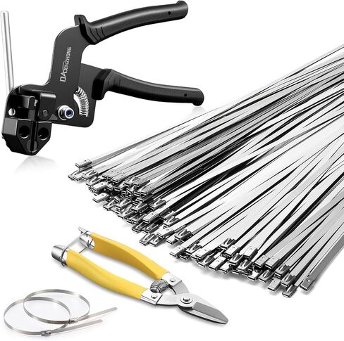 Heavy Duty 304 Stainless Steel Cable Tie Gun Kit - 100PCS 11.8" Metal Zip Ties (200LBS) + Industrial Scissors, UV Resistant Tool - Fence Ties, Exhaust Pipe, Chicken Coop, Industrial Use in Saudi Arabia