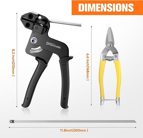 Heavy Duty 304 Stainless Steel Cable Tie Gun Kit - 100PCS 11.8" Metal Zip Ties (200LBS) + Industrial Scissors, UV Resistant Tool - Fence Ties, Exhaust Pipe, Chicken Coop, Industrial Use in Saudi Arabia