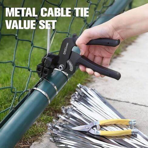 Heavy Duty 304 Stainless Steel Cable Tie Gun Kit - 100PCS 11.8" Metal Zip Ties (200LBS) + Industrial Scissors, UV Resistant Tool - Fence Ties, Exhaust Pipe, Chicken Coop, Industrial Use in Saudi Arabia