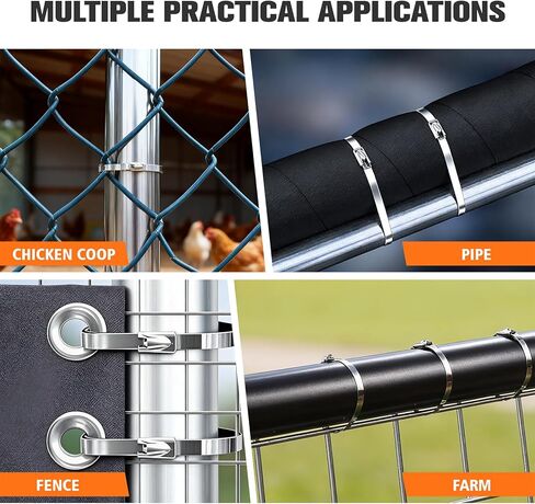 Heavy Duty 304 Stainless Steel Cable Tie Gun Kit - 100PCS 11.8" Metal Zip Ties (200LBS) + Industrial Scissors, UV Resistant Tool - Fence Ties, Exhaust Pipe, Chicken Coop, Industrial Use in Saudi Arabia