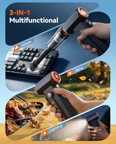 MUXNW Electric Compressed Air Duster: 8000mAh Rechargeable, 100-Speed Adjustable, 3-in-1 Cordless Dust Blower – for Keyboard, PC, Car, BBQ, Ideal Gift for Men in Saudi Arabia