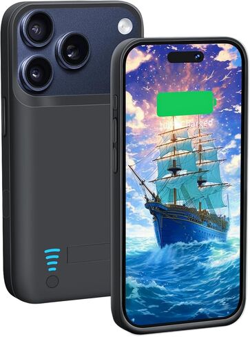 حافظة بطارية لهاتف iPhone 17 Pro، حافظة شحن/شاحن بطارية ممتدة قابلة لإعادة الشحن بقدرة 5000 مللي أمبير في الساعة، أضف عصيرًا إضافيًا بنسبة 100% (6.3 بوصة) أسود in Kuwait