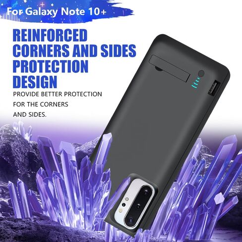 حافظة بطارية لهاتف Samsung Galaxy Note 10+ Plus 5G، حافظة شاحن بطارية ممتدة قابلة لإعادة الشحن بقدرة 6000 مللي أمبير في الساعة، أضف عصيرًا إضافيًا بنسبة 100% باللون الأسود in Kuwait