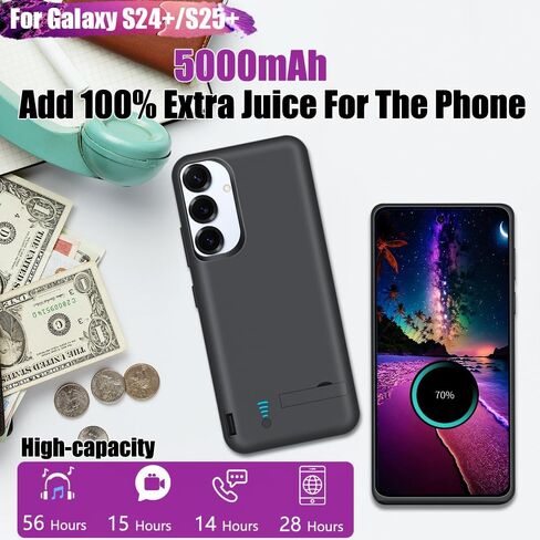 حافظة بطارية Sitong لهاتف Samsung Galaxy S25+/ S25 Plus/ S24+/ S24 Plus، حافظة شاحن بطارية ممتدة قابلة لإعادة الشحن بقدرة 5000 مللي أمبير في الساعة، أضف 100% عصير إضافي (6.7 بوصة) أسود in Kuwait