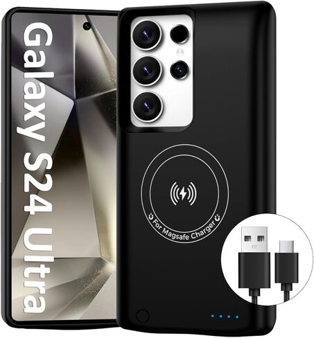 Battery Case for Samsung Galaxy S24 Ultra, 10000mAh Qi Wireless Charging Magnetic Rechargeable Extended Charge Case, Portable Protective Power Bank for Samsung S24 Ultra(6.8") Black in Saudi Arabia