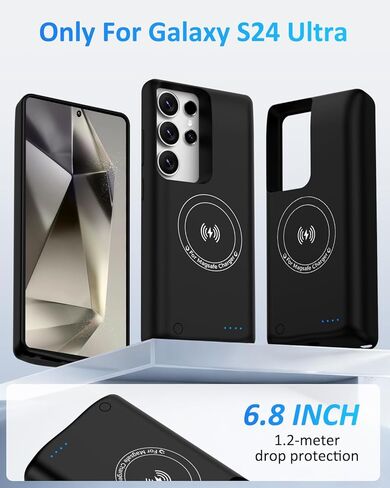 Battery Case for Samsung Galaxy S24 Ultra, 10000mAh Qi Wireless Charging Magnetic Rechargeable Extended Charge Case, Portable Protective Power Bank for Samsung S24 Ultra(6.8") Black in Saudi Arabia