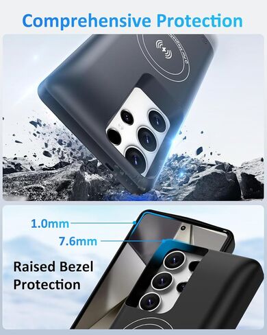 Battery Case for Samsung Galaxy S24 Ultra, 10000mAh Qi Wireless Charging Magnetic Rechargeable Extended Charge Case, Portable Protective Power Bank for Samsung S24 Ultra(6.8") Black in Saudi Arabia