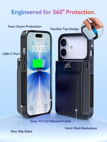 NEWDERY Battery Case for iPhone 17 &17 Pro, 9300mAh Portable Power Bank USB-C Fast Charging, Fast Charger, Protective Rechargeable Portable Charger Case for iPhone 17 Pro 6.3'', Black in Saudi Arabia