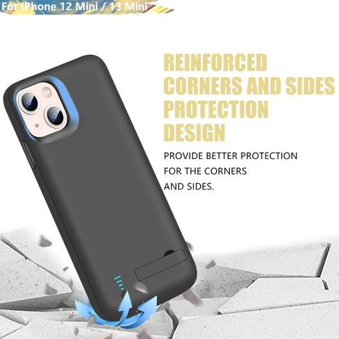 Sitong [حافظة بطارية مطورة لهاتف iPhone 12 mini وiPhone 13 mini، حافظة شحن/شاحن بطارية ممتدة قابلة لإعادة الشحن بقدرة 4000 مللي أمبير في الساعة، أضف 100% عصير إضافي (5.4 بوصة) أسود in Kuwait