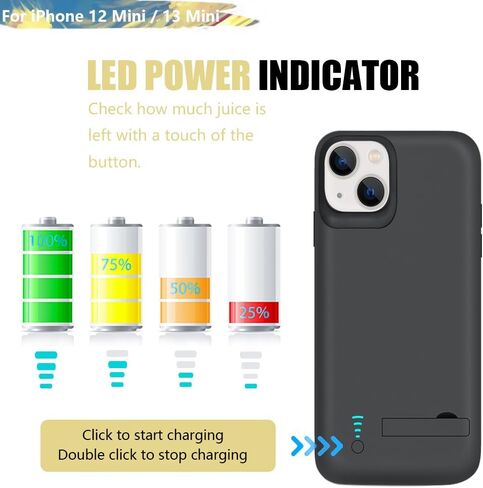 Sitong [حافظة بطارية مطورة لهاتف iPhone 12 mini وiPhone 13 mini، حافظة شحن/شاحن بطارية ممتدة قابلة لإعادة الشحن بقدرة 4000 مللي أمبير في الساعة، أضف 100% عصير إضافي (5.4 بوصة) أسود in Kuwait