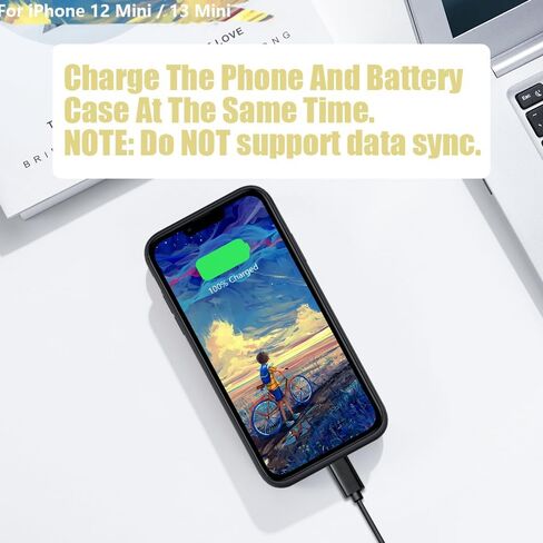 Sitong [حافظة بطارية مطورة لهاتف iPhone 12 mini وiPhone 13 mini، حافظة شحن/شاحن بطارية ممتدة قابلة لإعادة الشحن بقدرة 4000 مللي أمبير في الساعة، أضف 100% عصير إضافي (5.4 بوصة) أسود in Kuwait