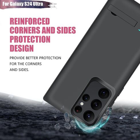 حافظة بطارية لهاتف Samsung Galaxy S24 Ultra، حافظة شاحن بطارية ممتدة قابلة لإعادة الشحن بقدرة 5000 مللي أمبير في الساعة، أضف عصيرًا إضافيًا بنسبة 100%، غير متوافقة مع S24 أو S24+ (6.8 بوصة) أسود in Kuwait