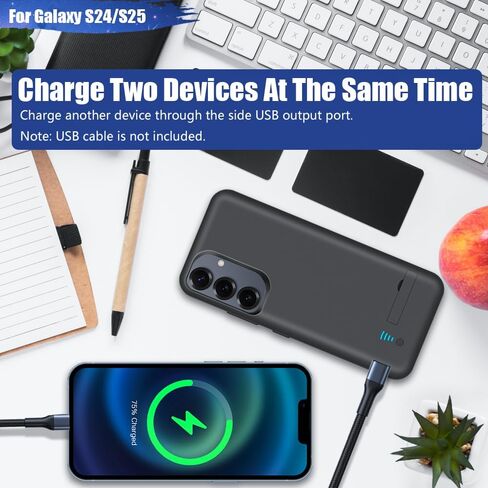 [جراب بطارية جديد لهاتف Samsung Galaxy S25 S24، حافظة شاحن بطارية ممتدة قابلة لإعادة الشحن بقدرة 5000 مللي أمبير في الساعة، أضف 100% عصير إضافي (6.2 بوصة) أسود in Kuwait