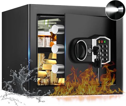 1.3 كوب صغير مقاوم للحريق آمن للمنزل، صندوق آمن مضاد للسرقة ومقاوم للحريق مع مفاتيح احتياطية، لوحة مفاتيح قابلة للبرمجة ونظام إنذار، خزائن رقمية مقاومة للحريق ومقاومة للماء لطب أموال المستندات in Saudi Arabia