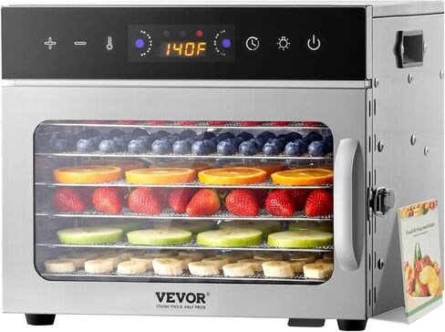 VEVOR Rotary Food Dehydrator Machine, 12 Stainless Steel Trays, 800W Electric Food Dryer with Adjustable Temperature & 24-Hour Timer, Freeze Dryer for Jerky, Meat, Fruit, Vegetables, Herbs, Dog Treats in Saudi Arabia
