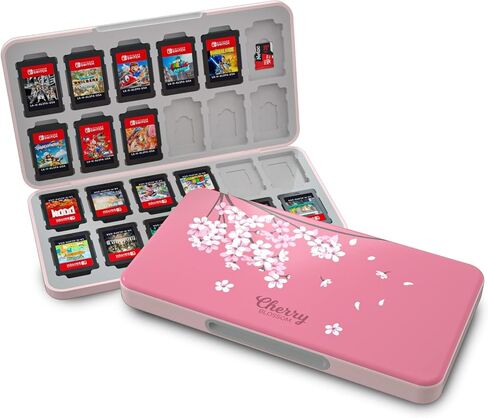 Dockable Glitter Clear Protective Cover with Cherry Blossom & Cat Design, Custom Theme Pattern with 24 Game Card Slots & 24 Micro SD Card Slots in Saudi Arabia