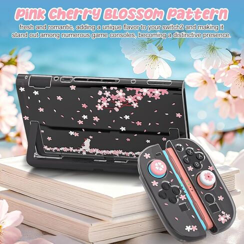 Dockable Glitter Clear Protective Cover with Cherry Blossom & Cat Design, Custom Theme Pattern with 24 Game Card Slots & 24 Micro SD Card Slots in Saudi Arabia
