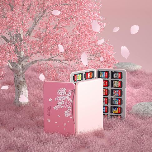 Dockable Glitter Clear Protective Cover with Cherry Blossom & Cat Design, Custom Theme Pattern with 24 Game Card Slots & 24 Micro SD Card Slots in Saudi Arabia