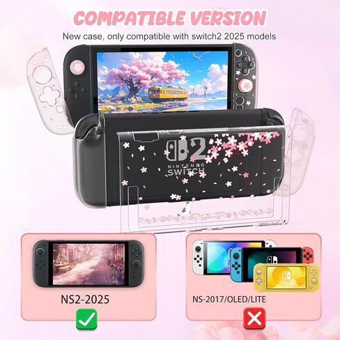 Dockable Glitter Clear Protective Cover with Cherry Blossom & Cat Design, Custom Theme Pattern with 24 Game Card Slots & 24 Micro SD Card Slots in Saudi Arabia