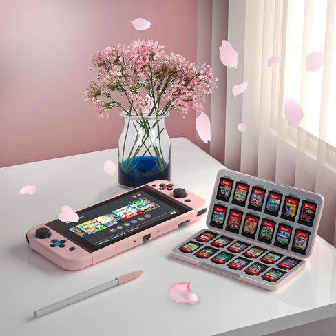 Dockable Glitter Clear Protective Cover with Cherry Blossom & Cat Design, Custom Theme Pattern with 24 Game Card Slots & 24 Micro SD Card Slots in Saudi Arabia