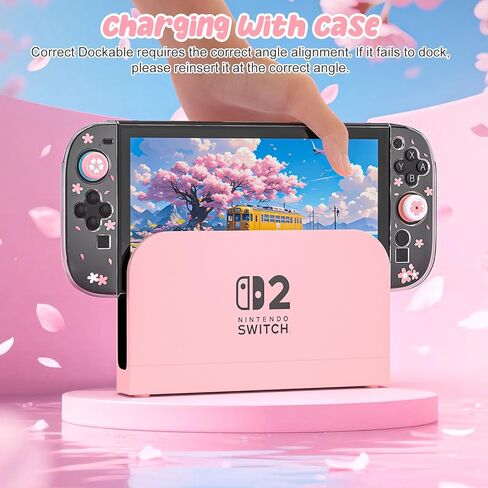 Dockable Glitter Clear Protective Cover with Cherry Blossom & Cat Design, Custom Theme Pattern with 24 Game Card Slots & 24 Micro SD Card Slots in Saudi Arabia