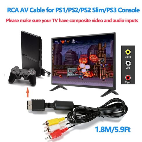 سلك الطاقة وكابل الصوت والفيديو RCA AV لجهاز PS2، ومصدر طاقة بديل وكابل AV متوافق مع وحدة تحكم الألعاب PS2 Slim SCPH-70000 in Kuwait