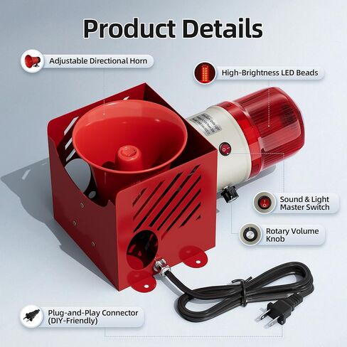 Joinfworld AC110V 120dB صفارة الإنذار القوية ضوء المكونات في إنذار الأمان اليدوي قابل للتعديل حجم في الهواء الطلق مقاوم للماء ضوء تحذير ستروب الطوارئ للمستودع، موقع البناء، رافعة in Saudi Arabia