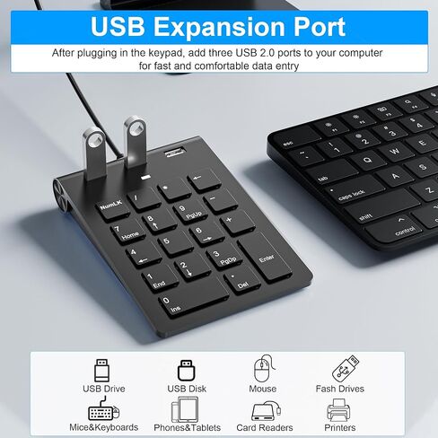 لوحة أرقام سلكية ، لوحة مفاتيح USB الرقمية مع 3 منافذ USB 2.0 ، لوحة مفاتيح لوحة مفاتيح الرقم المحمول MINI 18 مفتاح لجهاز كمبيوتر محمول كمبيوتر كمبيوتر محمول كروم كروم كوكب in Kuwait