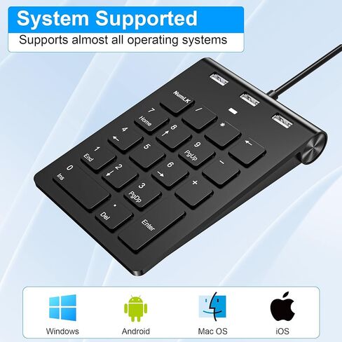 لوحة أرقام سلكية ، لوحة مفاتيح USB الرقمية مع 3 منافذ USB 2.0 ، لوحة مفاتيح لوحة مفاتيح الرقم المحمول MINI 18 مفتاح لجهاز كمبيوتر محمول كمبيوتر كمبيوتر محمول كروم كروم كوكب in Kuwait