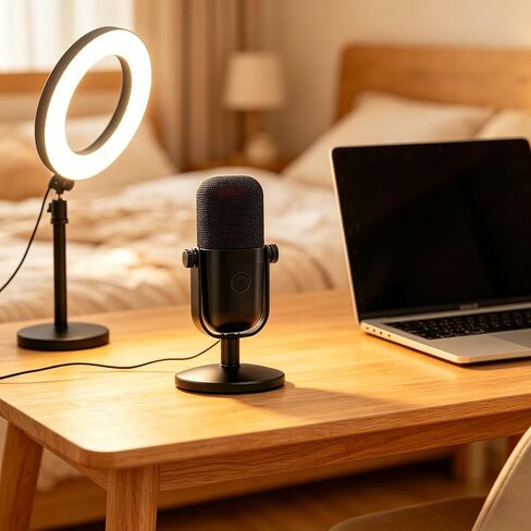 USB-Powered RGB Condenser Microphone - HD Recording Noise Reduction, Real-Time Ear Feedback for PC Phone On-the-Go in Saudi Arabia