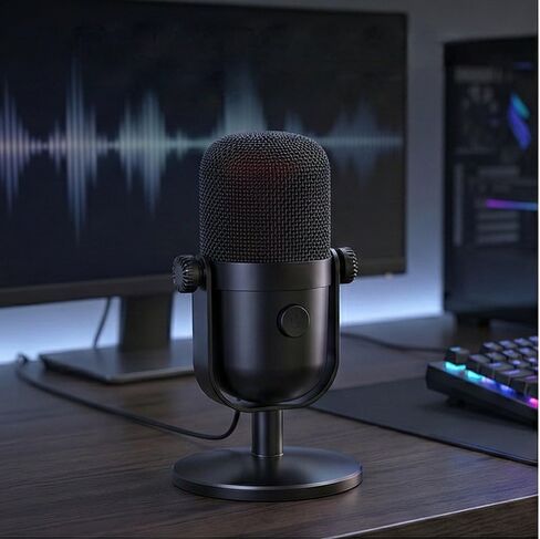 USB-Powered RGB Condenser Microphone - HD Recording Noise Reduction, Real-Time Ear Feedback for PC Phone On-the-Go in Saudi Arabia