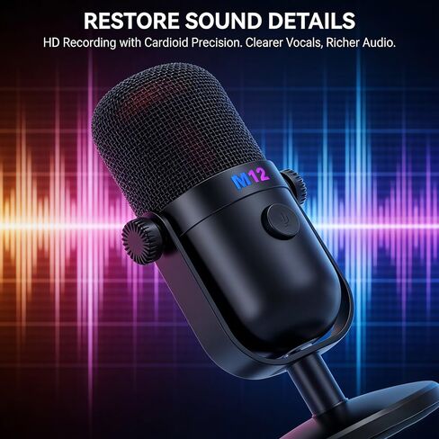 USB-Powered RGB Condenser Microphone - HD Recording Noise Reduction, Real-Time Ear Feedback for PC Phone On-the-Go in Saudi Arabia