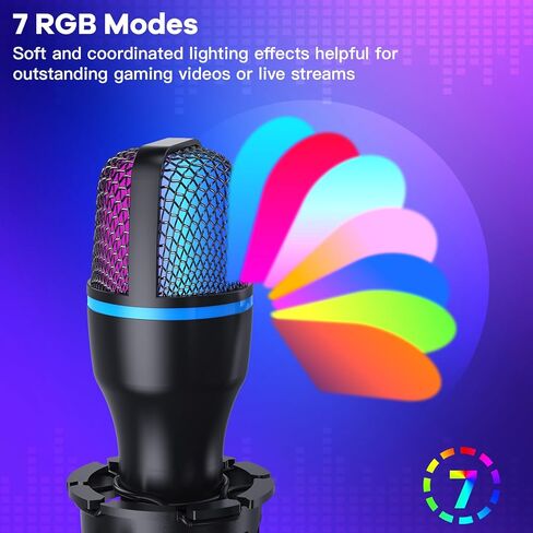 ميكروفون USB مكثف للكمبيوتر الشخصي مع حامل ثلاثي القوائم وغطاء رش وممتص للصدمات، RGB لبث أجهزة الكمبيوتر/PS4/5 in Saudi Arabia