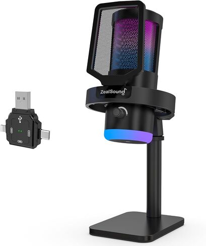 ZealSound Wireless Microphone for PC Mac iPhone iPad & Android, USB Mic with Noise Reduction, Tap Mute and Volume Control, RGB Light and Real-Time Monitoring, for Podcasting Streaming Gaming & TikTok in Saudi Arabia