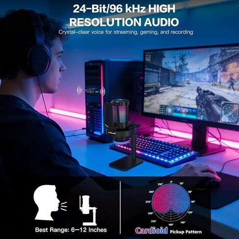ZealSound Wireless Microphone for PC Mac iPhone iPad & Android, USB Mic with Noise Reduction, Tap Mute and Volume Control, RGB Light and Real-Time Monitoring, for Podcasting Streaming Gaming & TikTok in Saudi Arabia