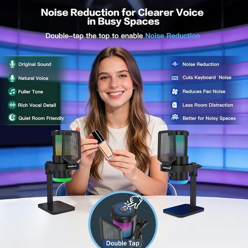 ZealSound Wireless Microphone for PC Mac iPhone iPad & Android, USB Mic with Noise Reduction, Tap Mute and Volume Control, RGB Light and Real-Time Monitoring, for Podcasting Streaming Gaming & TikTok in Saudi Arabia