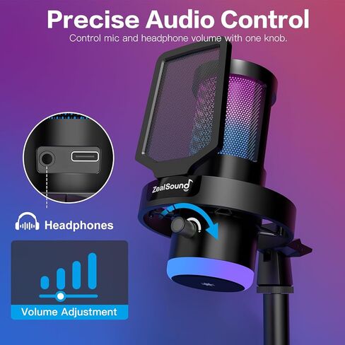 ZealSound Wireless Microphone for PC Mac iPhone iPad & Android, USB Mic with Noise Reduction, Tap Mute and Volume Control, RGB Light and Real-Time Monitoring, for Podcasting Streaming Gaming & TikTok in Saudi Arabia