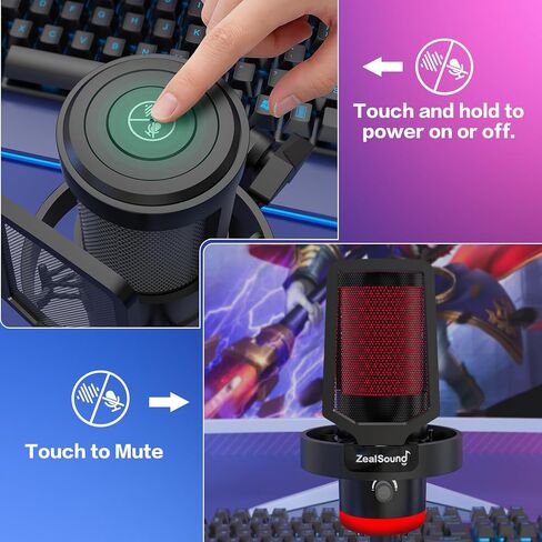ZealSound Wireless Microphone for PC Mac iPhone iPad & Android, USB Mic with Noise Reduction, Tap Mute and Volume Control, RGB Light and Real-Time Monitoring, for Podcasting Streaming Gaming & TikTok in Saudi Arabia