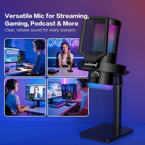 ZealSound Wireless Microphone for PC Mac iPhone iPad & Android, USB Mic with Noise Reduction, Tap Mute and Volume Control, RGB Light and Real-Time Monitoring, for Podcasting Streaming Gaming & TikTok in Saudi Arabia
