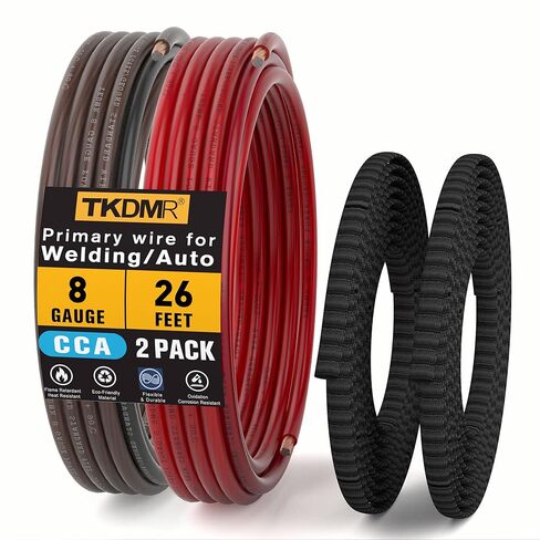 8 Gauge Wire CCA Battery Cable - for Automotive Power Ground, Car Audio, RV, Amp Wiring Kit 26 feet Each- Black/Red with 52FT Cable Sleeves (26 FT Black +26 FT Red +52FT Cable Sleeves, 8 Gauge Wire) in Saudi Arabia