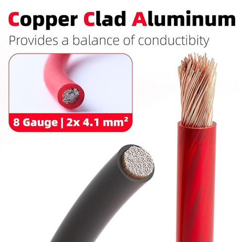 8 Gauge Wire CCA Battery Cable - for Automotive Power Ground, Car Audio, RV, Amp Wiring Kit 26 feet Each- Black/Red with 52FT Cable Sleeves (26 FT Black +26 FT Red +52FT Cable Sleeves, 8 Gauge Wire) in Saudi Arabia