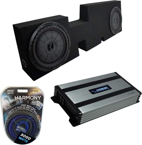Harmony Audio HA-A800.1 Compatible with Ford F-250 Super Crew Cab Truck 2017-2025 Class D Mono 1600W Sub Amp, 43CVT124 12" CompVT Series 400W RMS 4 Ohm SVC Sub and FTB2X12-250-350-17 Dual 12" Sub Box in Saudi Arabia