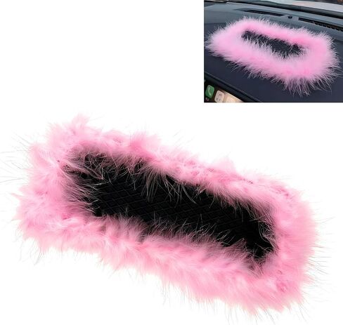 Dash Mat for Car, Anti Slip Pink Feather Dash Mat, 5.71" x 11.6" Colorfast Non-Shedding Anti-Slip Pad, Car Center Console Decoration for Phone Sunglasses Keys (Pink) in Saudi Arabia