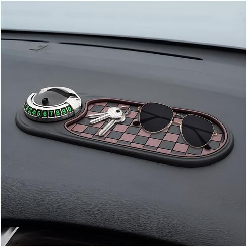 Multifunction Car Anti Slip Mat, 3 in 1 Vehicle Temporary Parking Number Dashboard Mat with 360° Rotating Phone Holder, Auto Interior Dash Pad, Universal for SUV RV Truck (Black) in Saudi Arabia