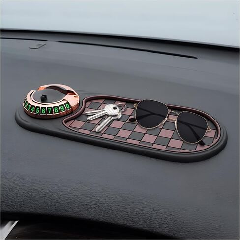 Multifunction Car Anti Slip Mat, 3 in 1 Vehicle Temporary Parking Number Dashboard Mat with 360° Rotating Phone Holder, Auto Interior Dash Pad, Universal for SUV RV Truck (Black) in Saudi Arabia